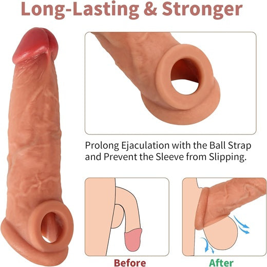 Double Hole Flesh Penis Extender Sleeve For Men