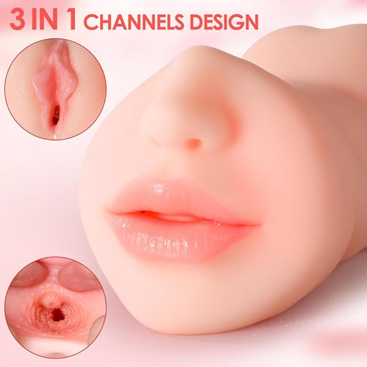 3-in-1 (Vagina + Ass + Mouth) Realistic 3D Masturbator Pocket Pussy For Men