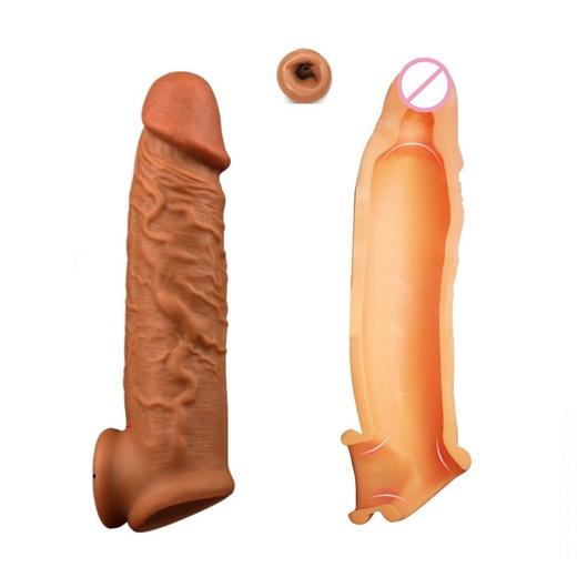 Double Hole Brown Penis Extender Sleeve For Men